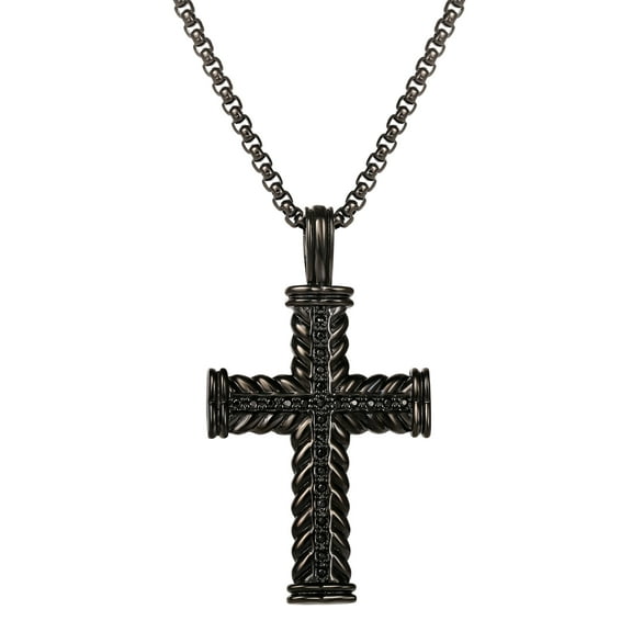 Brilliance Fine Women's Stainless Steel Black Plated CZ Cross Pendant Necklace, 22"