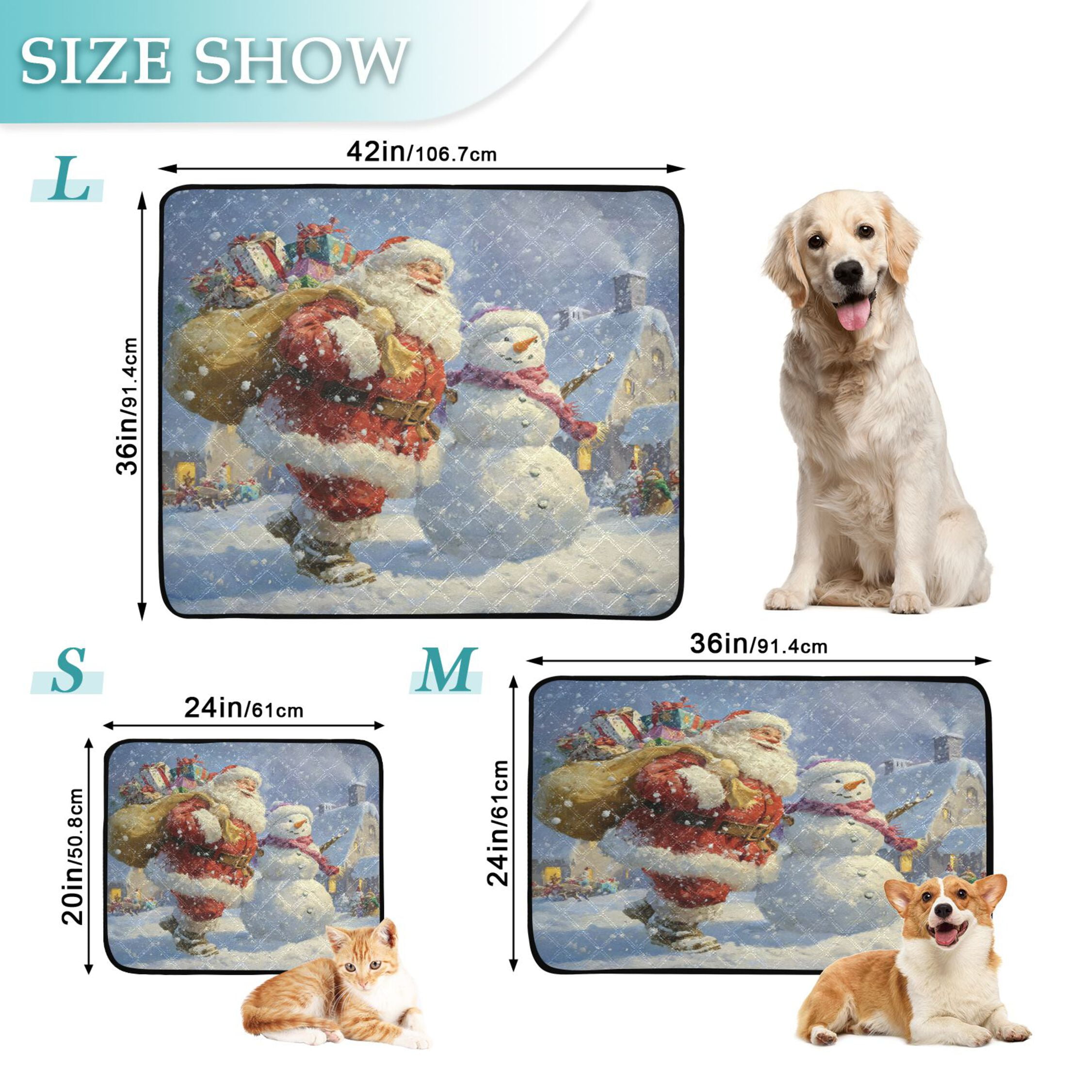 Qxltty Santa Claus and Snowman Cat litter Pads Pet Set of 2 Diaper Mats Center Anti-leakage Layer Absorbent Soft and Comfortable