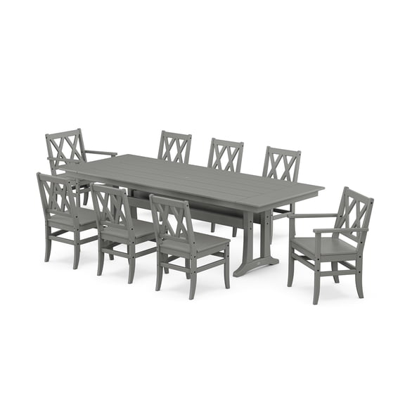 POLYWOOD Canyon 9-Piece Farmhouse Dining Set with Trestle Legs in Slate Grey