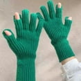 thumbnail image 2 of 1 Pair Women Gloves Knitted 2-Fingerless Touchscreen Stretchy Soft Wrist Hands Protection Solid Color Winter Thermal Women Motorcycle Riding Gloves for Outdoor, 2 of 10