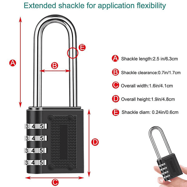 4 Pack Outdoor Combination Padlock Long Shackle Lock 6.5cm Shackle Waterproof 4 Digit Resettable Combination Lock