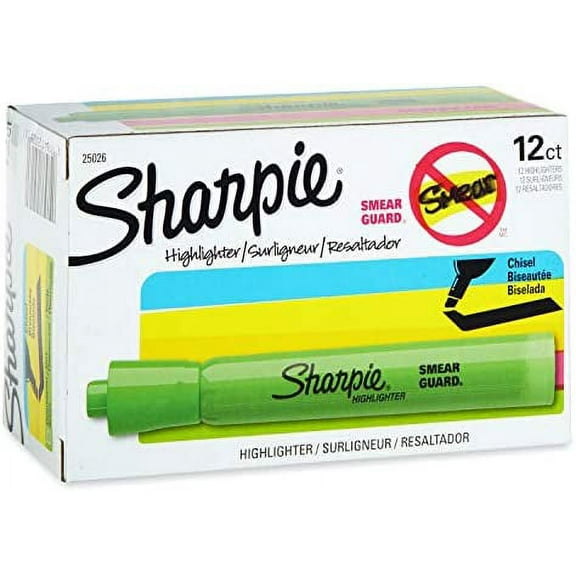 Sharpie Tank Style Highlighters, Chisel Tip, Fluorescent Green, 12 Count