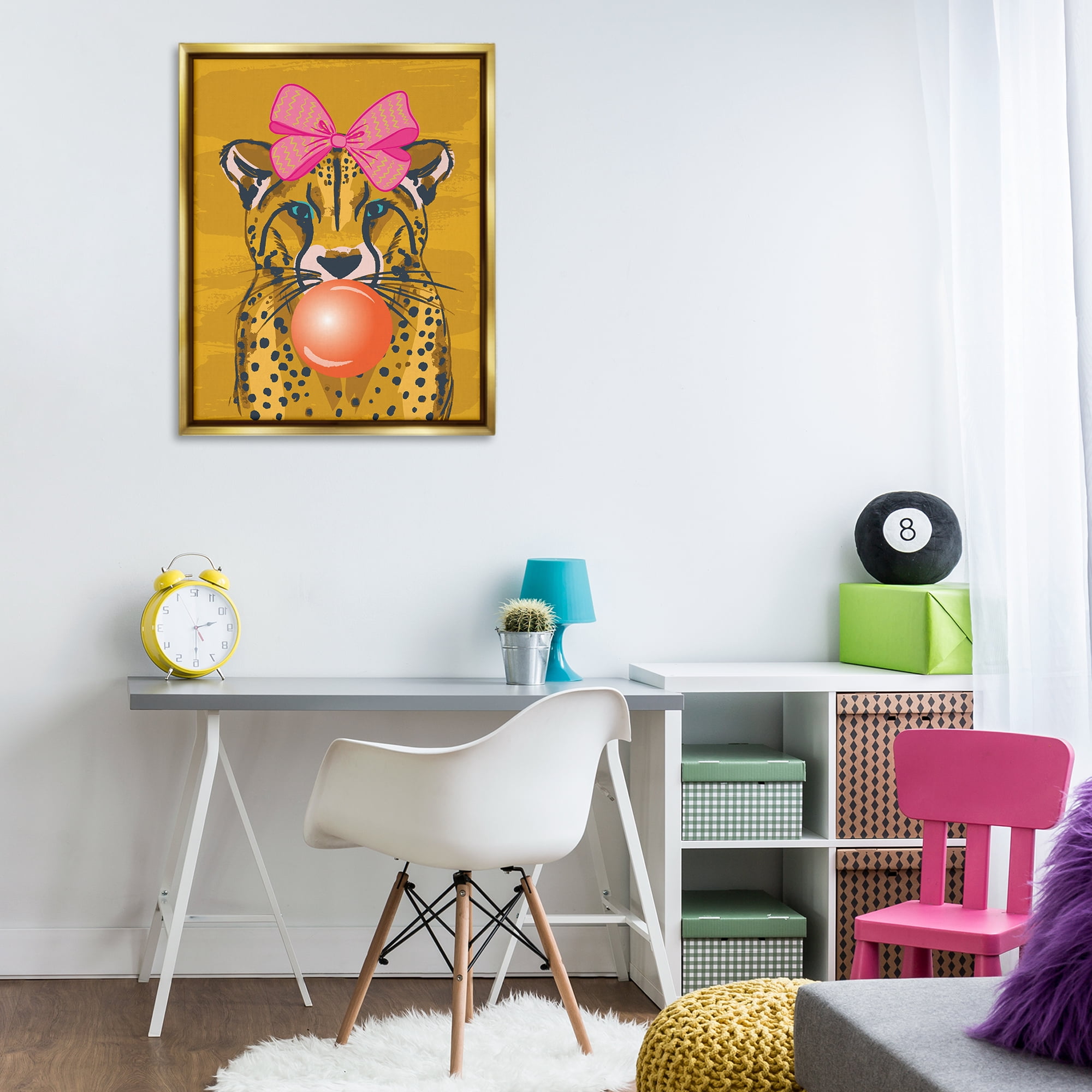 Stupell Industries Trendy Cheetah & Bow Animals Painting Gold Floater Framed Canvas Art Print Wall Art, 25 x 31