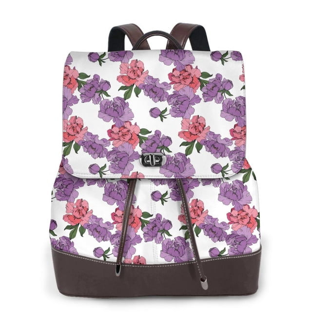 Disketp Peonies Mochila de Cuero para Mujer, Bolso de Espalda Antirrobo con Estilo para Viaje, Trabajo y Uso Diario