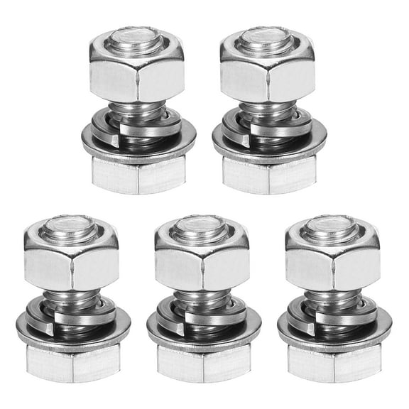 M10 x 20mm 304 Stainless Steel Hex Head Screws Bolts, Nuts, Flat & Lock Washers Assortment Kit, 5 Sets