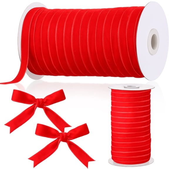 Chuangdi 3/8 Inch, 60 Yard Christmas Red Velvet Ribbon Wide Vintage Velvet Ribbons for Christmas Tree Ornaments Flower Bouquets Wedding Wreath Bow Making DIY Craft Choker