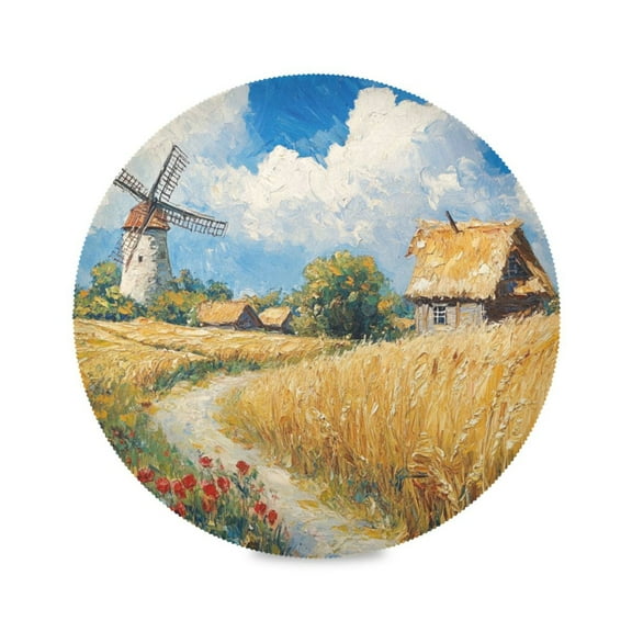 WOBOGO Ukrainian Landscape Round Placemats Set of 6 Heat Resistant Washable Kitchen Table Decorations 15.4in