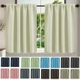 thumbnail image 4 of HCBY Cloth Fabric window valance, 2-Piece Solid Modern light blocking Short Window Curtains Set with Rod Pocket for Bedroom, Living Room, Kitchen (Green,36"x30"), 4 of 5