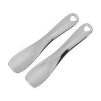 Unique Bargains 2 Pcs Mini Makeup Cosmetic Spoon Flat Facial Mask Spatula Silver Tone