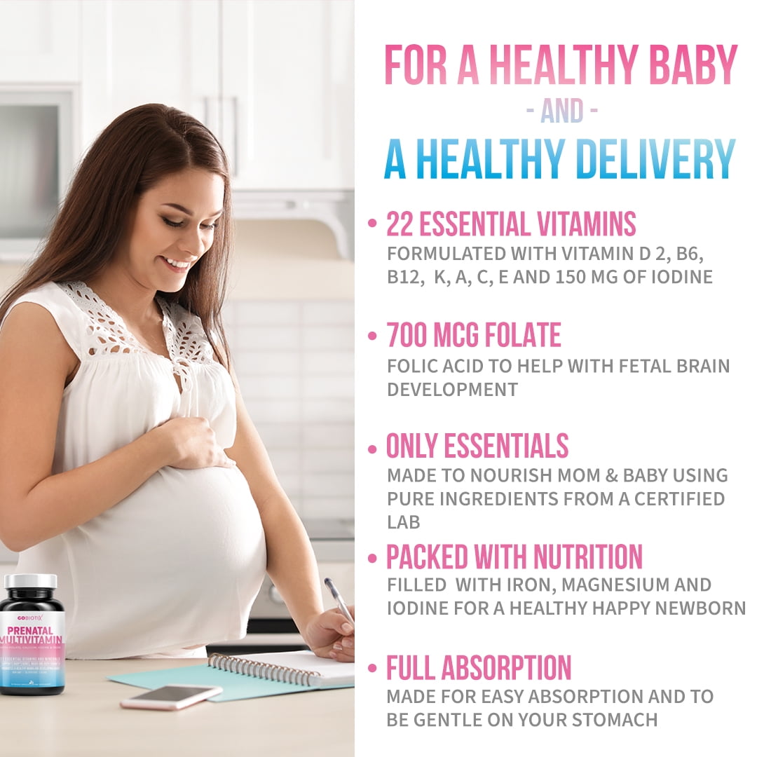 GoBiotix Prenatal Vitamins for Women with Iron, Calcium, Folate & Vitamin D2, 90 Capsules, Pregnancy Support