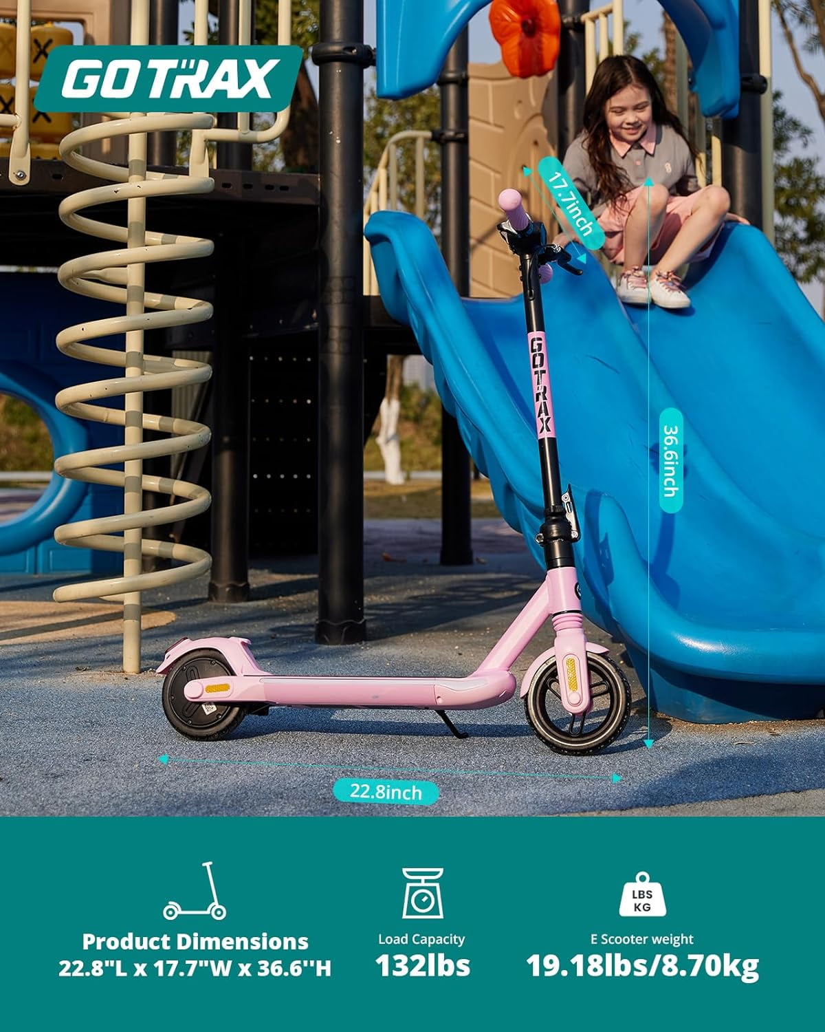 GOTRAX Comet Foldable Electric Scooter for Kids Ages 6-12, 150W Motor, 10 MPH Max Speed, 7 Mile Range,Pink