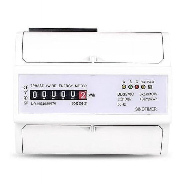 Medidor eléctrico trifásico de KWh, medidor eléctrico trifásico digital de 4 cables en carril DIN Medidor electrónico de kWh 35(100)A, medidor de energía trifásico en carril DIN