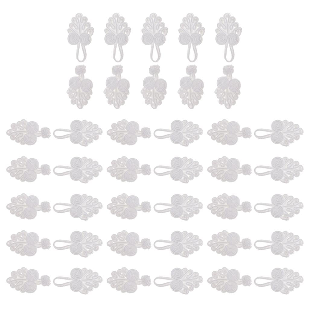 GUOOL Chinese Knot Frog Buttons with Beads for Cheongsam White , White, 8 Pcs