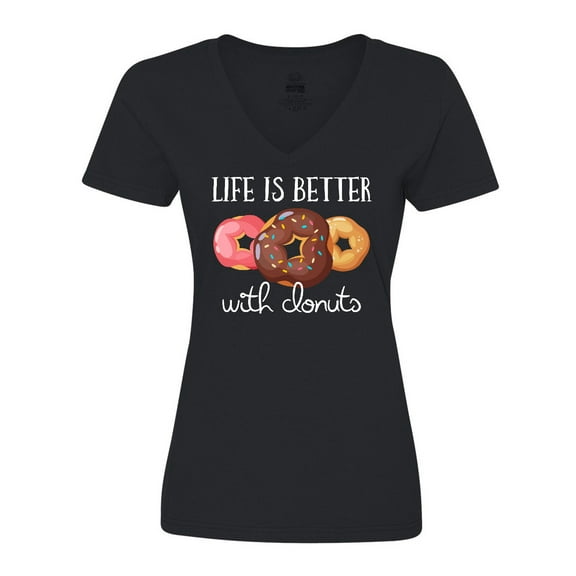 Inktastic Life is Better with Donuts Women's V-Neck T-Shirt