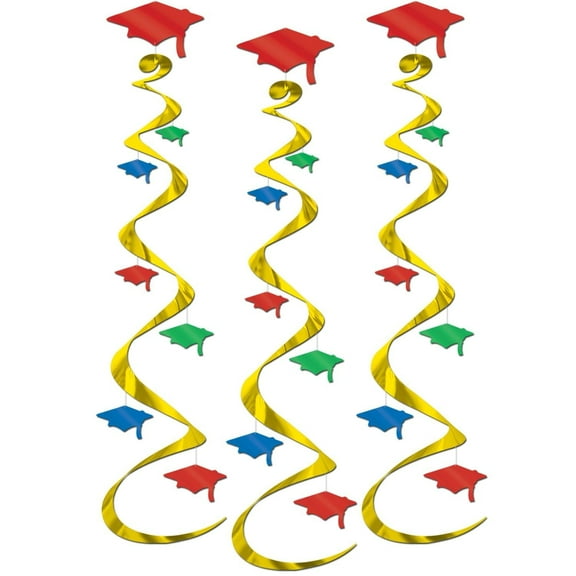 18 Piece Beistle Grad Cap Graduation Party Whirls multi-color