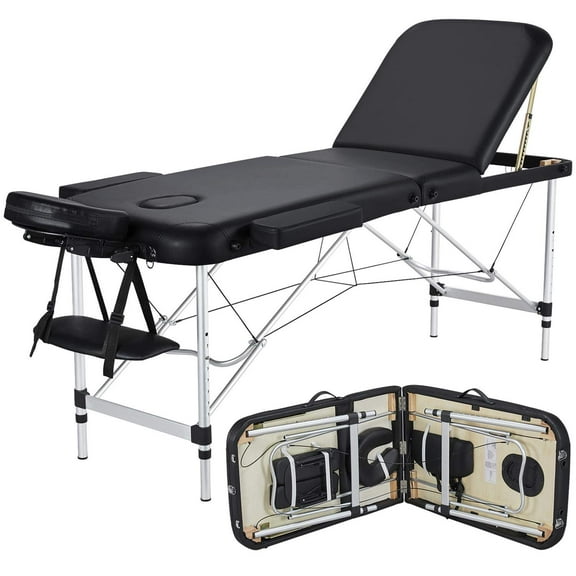 BOBOKY Massage Tables Portable Tattoo Table Adjustable Lash Bed Aluminium 3 Folding Spa Bed with Non - Woven Bag 23 inch Wide,Black