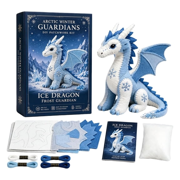 Arctic Winter Guardians DIY Patchwork Kit, Felt Animal Sewing Felt for Beginners, Pre-Cut Handmade 3D Stuffed Animals Mythical Creature Craft Kit for Home Decor & Creative Gift