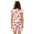 thumbnail image 2 of ZIATUBLE4S Pink Cherry Blossom Print Girls Summer Casual Playsuit Flutter Sleeves Short Jumpsuit Button Round Neck Kids Romper Elastic Waist Relaxed Fit Comfort Outfit with Pockets for 9-10 Y, 2 of 6