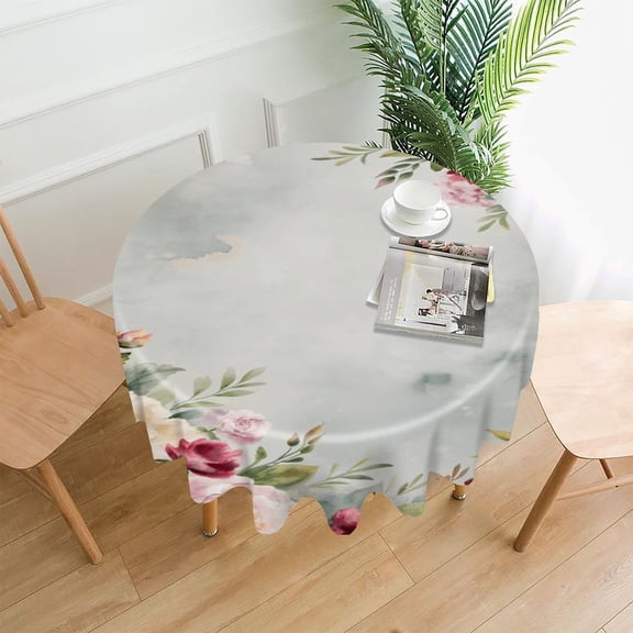 RKSupls 60 Inch Round Tablecloth, Tropical Lily Leaf Vector Pattern Premium Polyester Straight Edge Wrinkle Resistant Washable Table Cover for Party Home Dining Decor