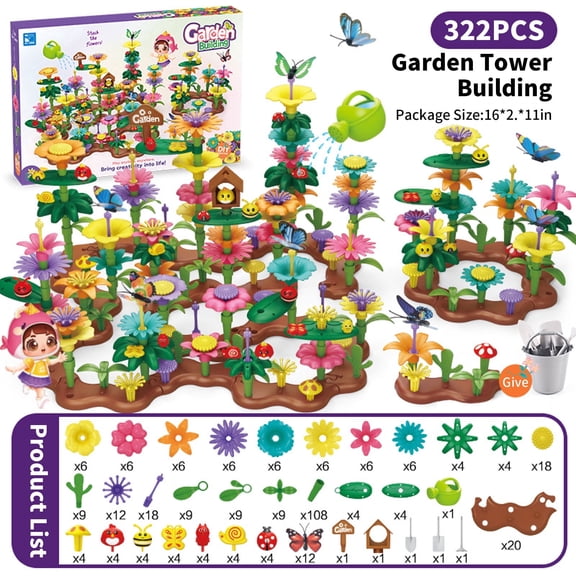 TAETOE Toys for Children 3 4 5 6 7 8 Years Old, Flower Garden Building Kit case,Educational STEM Toy and Preschool Garden Play Set for Toddlers, for Kids,322pcs