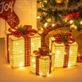 thumbnail image 4 of 10"-8"-6" Set of 3 Christmas Lighted Gift Boxes Decoration Boxes with Plug, Bows, Artificial Pine Leaves and Pine Cones for Christmas, Weddings Yard Home Holiday Art Decoration, 4 of 7