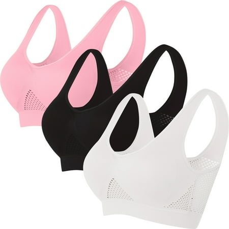 Huvoen Women s Wireless Bra 3pc Women Seamless Sports Bra Wirefree Yoga Bra with Removable Pads Multicolor l