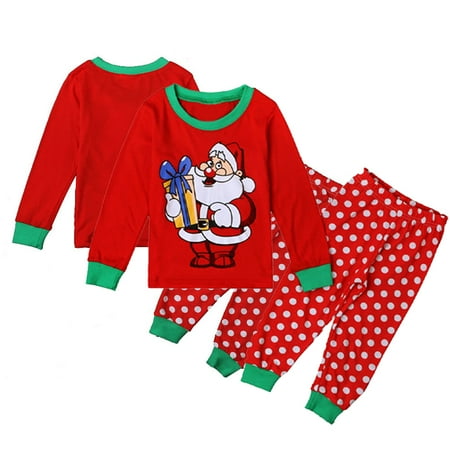 

KYAIGUO Toddler Boys Girls Christmas Pajamas Jammies Outfit 2PCS Kids Holiday Pajamas Set Santa Pjs Winter Sleepwear Set Children Clothes 2-8T