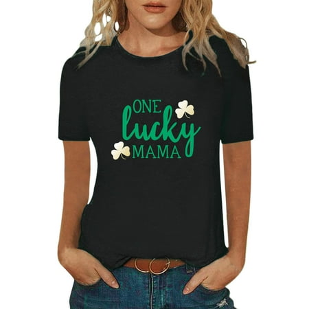 

JDEFEG Short Sleeve Tees Women Women s s Day Letter Print Top Shirt Short-Sleeved Summer Fashion Shirt Casual Spring Beautiful Shirt Pajama Shirts Women Polyester Black S