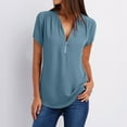 thumbnail image 2 of gakvbuo Plus Size Summer Tops For Women 2023 Trendy Women's Summer Short Sleeve Shirts Zip Casual Tunic V-Neck Rollable Blouse Tops, 2 of 6