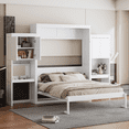 thumbnail image 2 of Queen Size Murphy Bed Wall Bed with Desk and Vanity, Multifunctional Queen Size Murphy Cabinet Storage Bed with Cabinets for Guest Room Office, White, 2 of 8