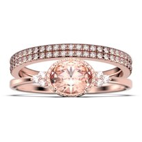 Gorgeous Art Nouvea 2.40 Carat Oval Cut Morganite And Diamond Moissanite Affordable Engagement Ring, Moissanite Wedding Ring, Two Matching Band In 10K Solid Rose Gold Gift For Her, Promise Ring
