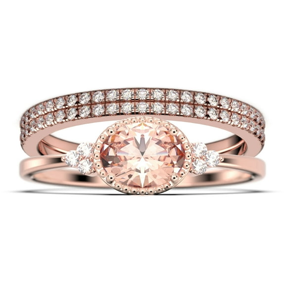 Gorgeous Art Nouvea 2.40 Carat Oval Cut Morganite And Diamond Moissanite Affordable Engagement Ring, Moissanite Wedding Ring, Two Matching Band In 10K Solid Rose Gold Gift For Her, Promise Ring