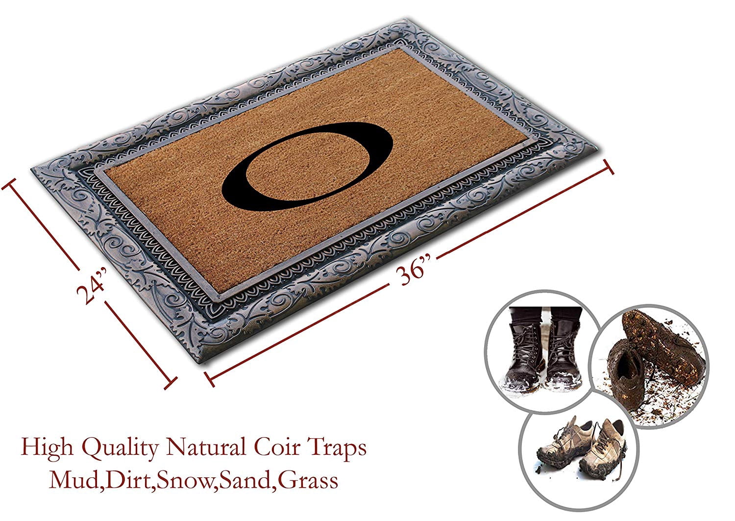 A1HC First Impression Rubber and Coir Albena 24" X 36" Bronze Finished Heavy Duty Monogrammed Doormat
