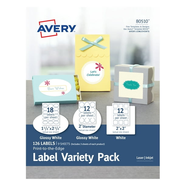 Avery Labels Variety Pack, Sure Feed Technology, Laser/Inkjet, Assorted