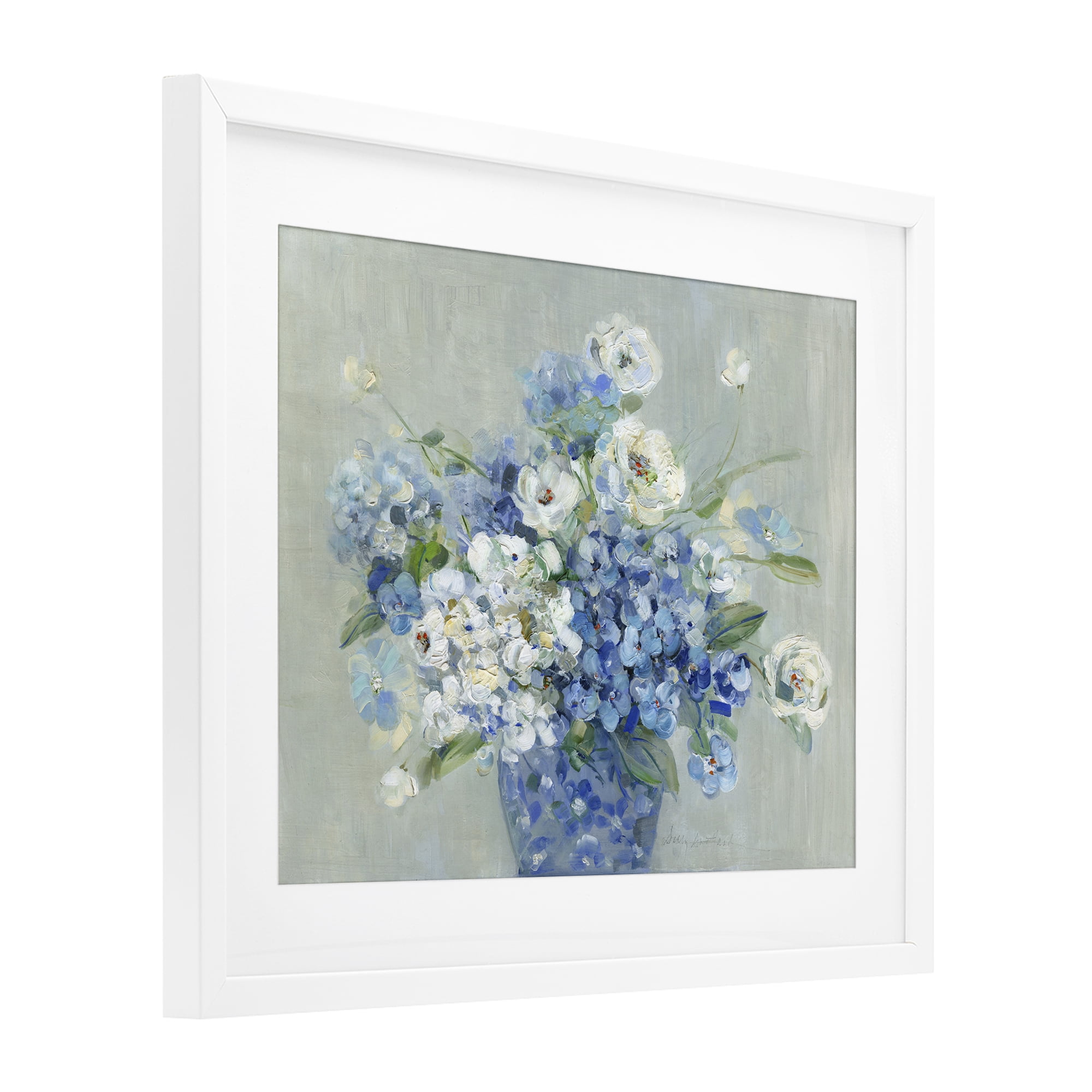 Stupell Industries Serene Blue And White Bouquet White Framed Print Under Glass, design by Sally Swatland