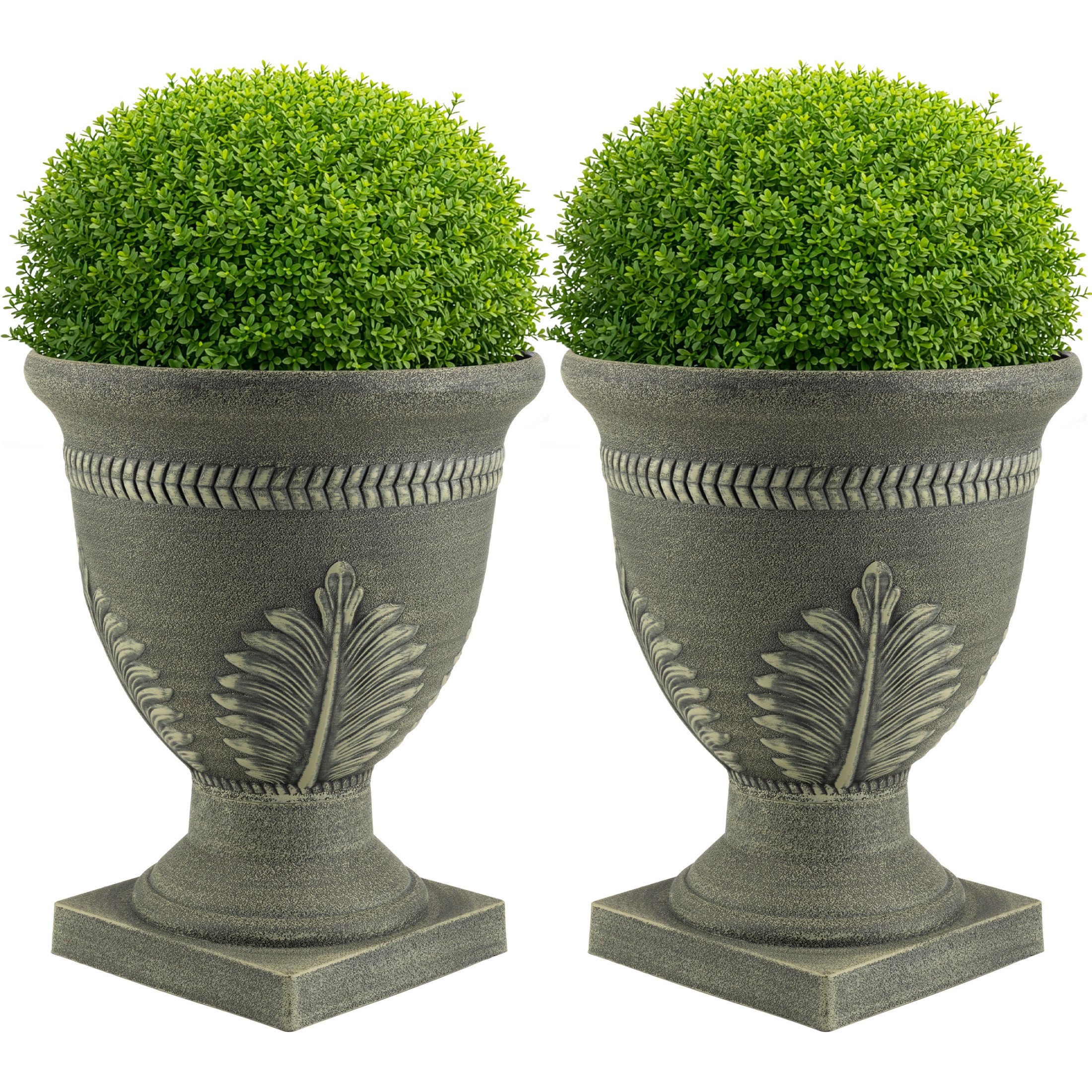 Pure Garden Outdoor Planter 2-Pack - 15.25x18.8in Large Plastic Urn Planters with Drainage, Gray