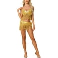 thumbnail image 2 of Allegra K Women's Sequins Tassel Crop Top Mini Skirts Sparkly Dance Shiny Set, 2 of 5