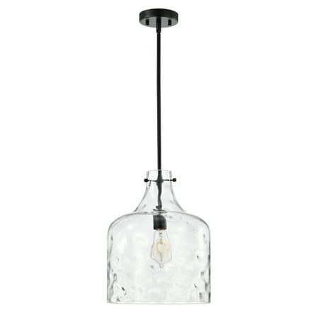 Warehouse of Tiffany Daelan 1 Light Clear Dimpled Glass Single Light Matte Black Pendant Light
