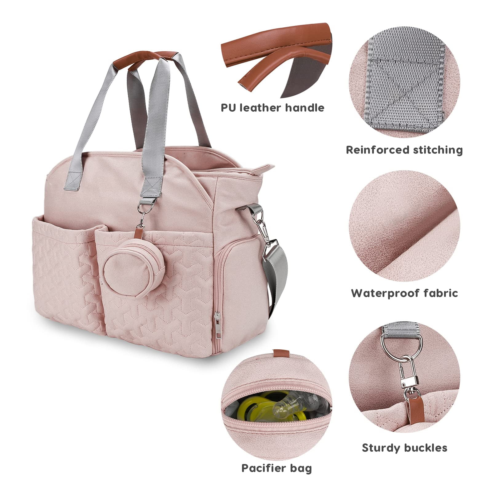AOUNQ Diaper Bag Tote with 3 Cooler Pockets, Breast Pump Bag, Mommy Bag for Hospital, Large Travel Diaper Bag for Girl&Boy