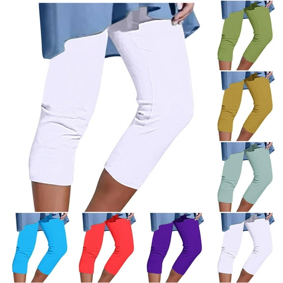 AGWOLF Women Capri Leggings with Pockets High Waist Workout Yoga Capris Tummy Control Soft Sports Pants for Workout Running Plus Size Blue XL