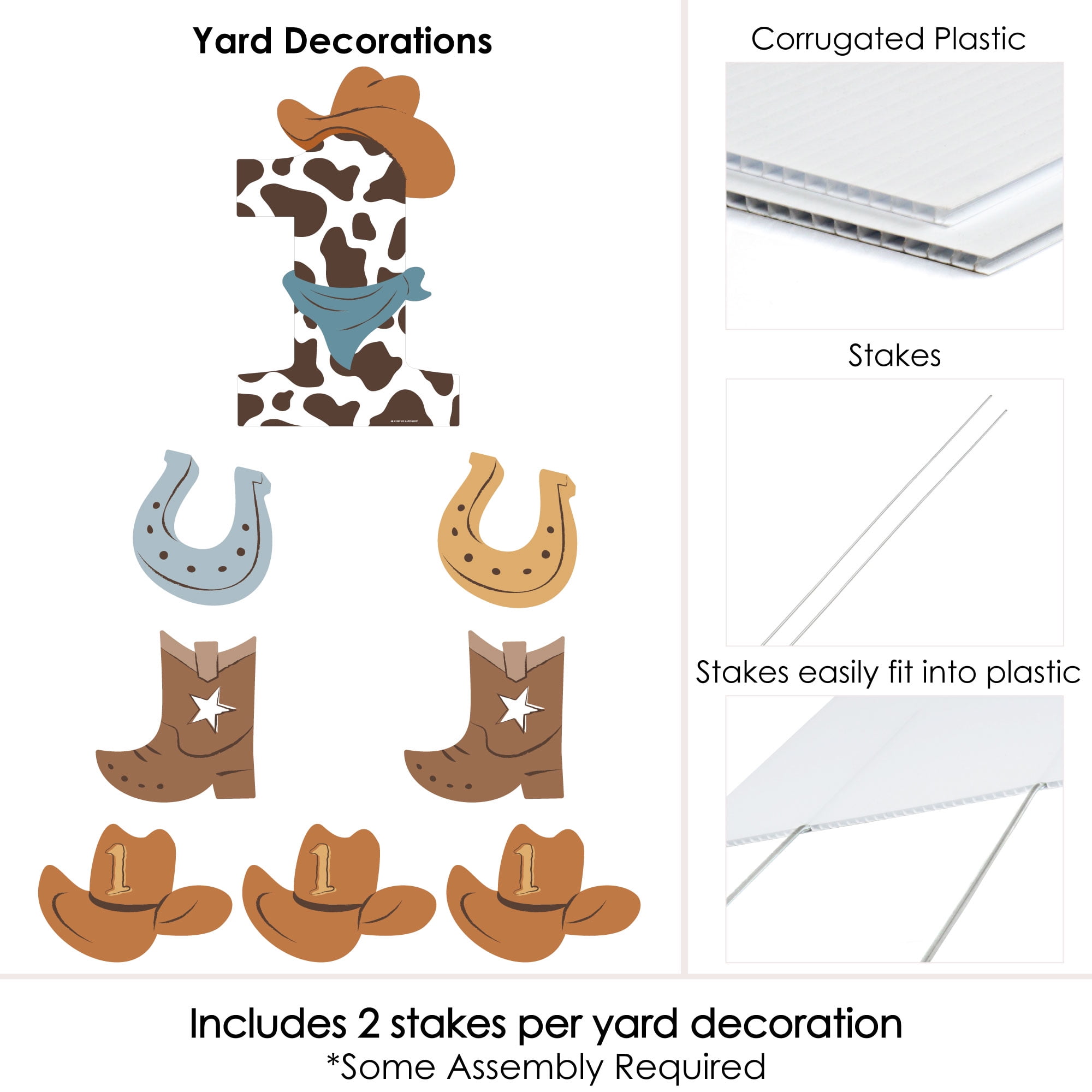 Big Dot of Happiness My First Rodeo - Yard Sign and Outdoor Lawn Decorations - Little Cowboy 1st Birthday Party Yard Signs - Set of 8