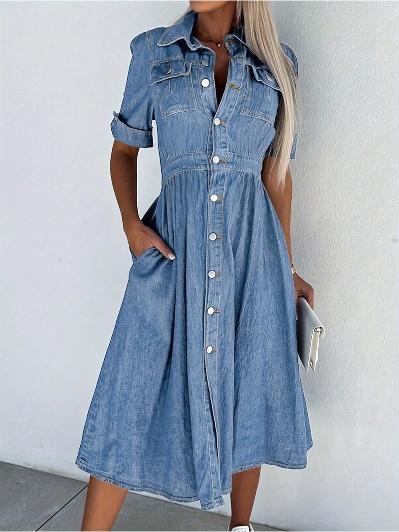 navy blue dress for baby girl Talissa A-Line Maxi Denim Dress Indigo– Selfie Leslie main image 0