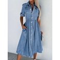thumbnail image 2 of Women's Denim Shirt Dress V-Neck Short Sleeved Waist A-Line Jeans With Pockets Button Dress Fashion, 2 of 5