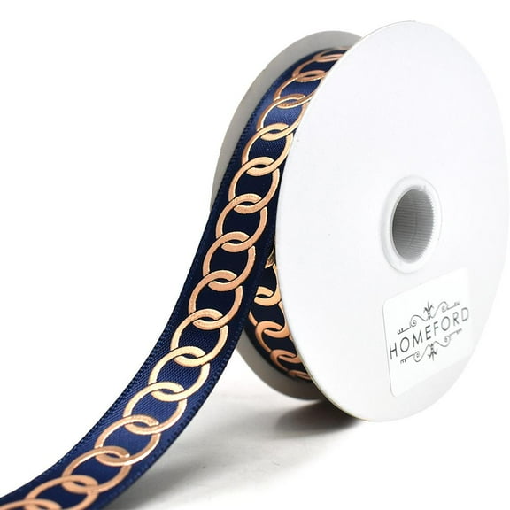 Metallic Chain Link Accent Ribbon, Navy Blue, 5/8-Inch, 10-Yard