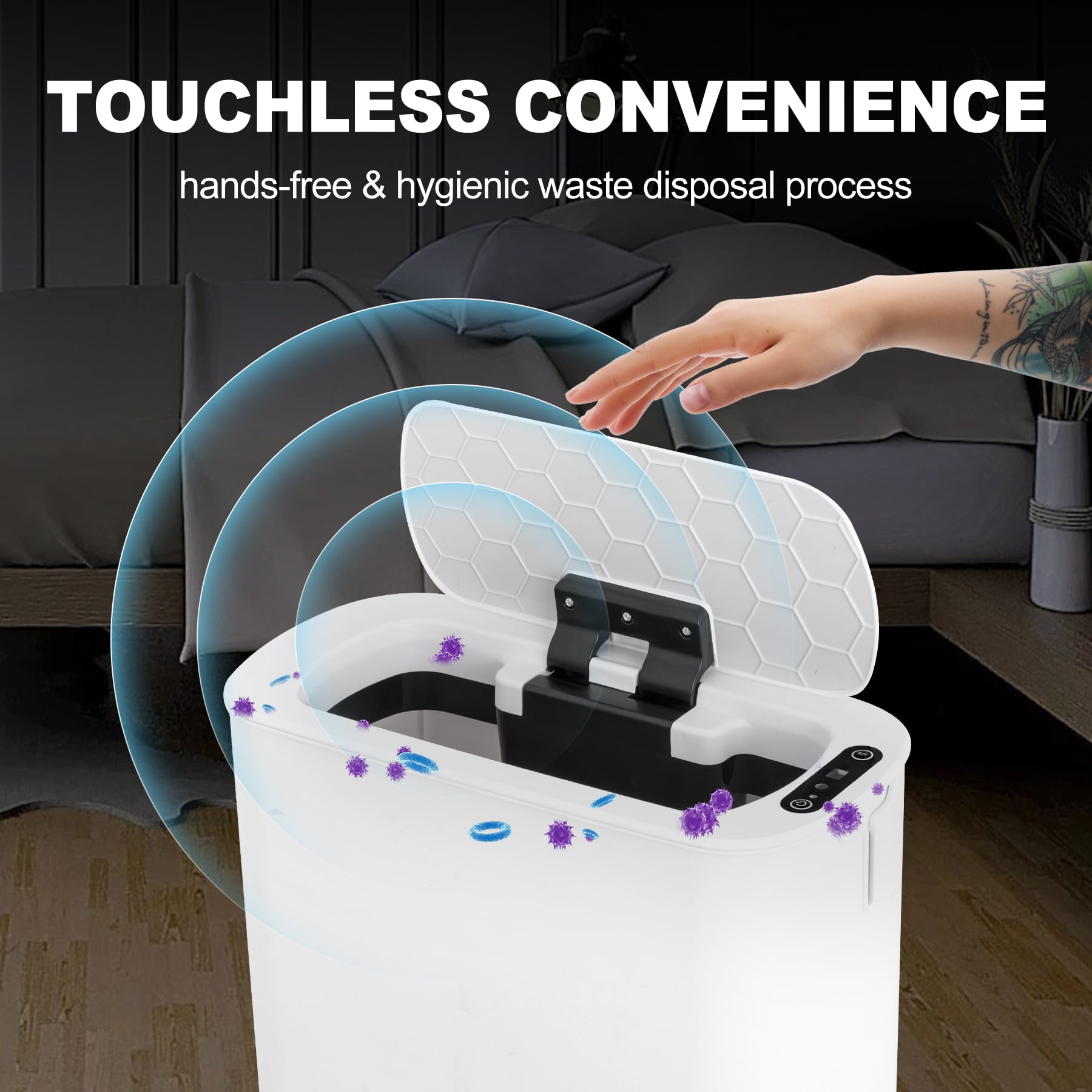 Cesun 5 Gallon Trash Can, Touchless Sensor for Bathroom, Office, Rv, Bedroom, Living Room, White
