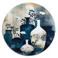 thumbnail image 2 of Designart "Whimsical Clay Vase Blue And Cream II" Boho Pottery Metal Round Wall Art, 2 of 5