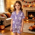 thumbnail image 2 of Girls Galloween Pajamas, Girls Pajama Set Short Sleeve Button Down Silky Satin Boys Girls PJS Kids Sleepwear Soft Summer Nightwear Loungewear Set Halloween Gifts for 9 Months - 13 Years Kids, 2 of 5
