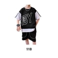 thumbnail image 3 of Jumpingount De ropa deportiva de verano a la moda con letras, Jersey, camiseta de manga corta con retazos, ropa de calle, trajes para niños conjuntos de ropa Negro ciento diez, 3 of 6