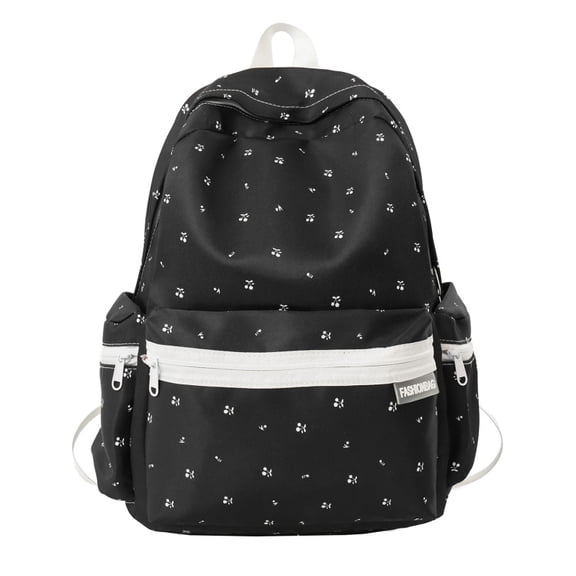 Floral School Backpack, Cute Aesthetic Backpack with Zippered Side Pocket, Waterproof Bookbag for Middle School College, Black