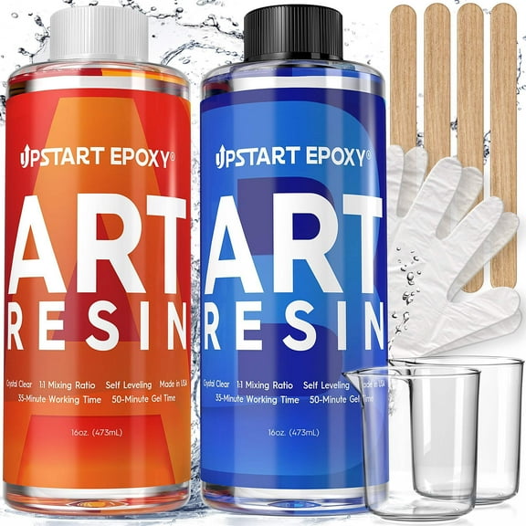 Upstart Epoxy Art Resin - 32 Ounces Art Resin - Crystal Clear Tabletop Super Gloss Coating No Bubbles Non-Flammable UV Resistant Food Safe